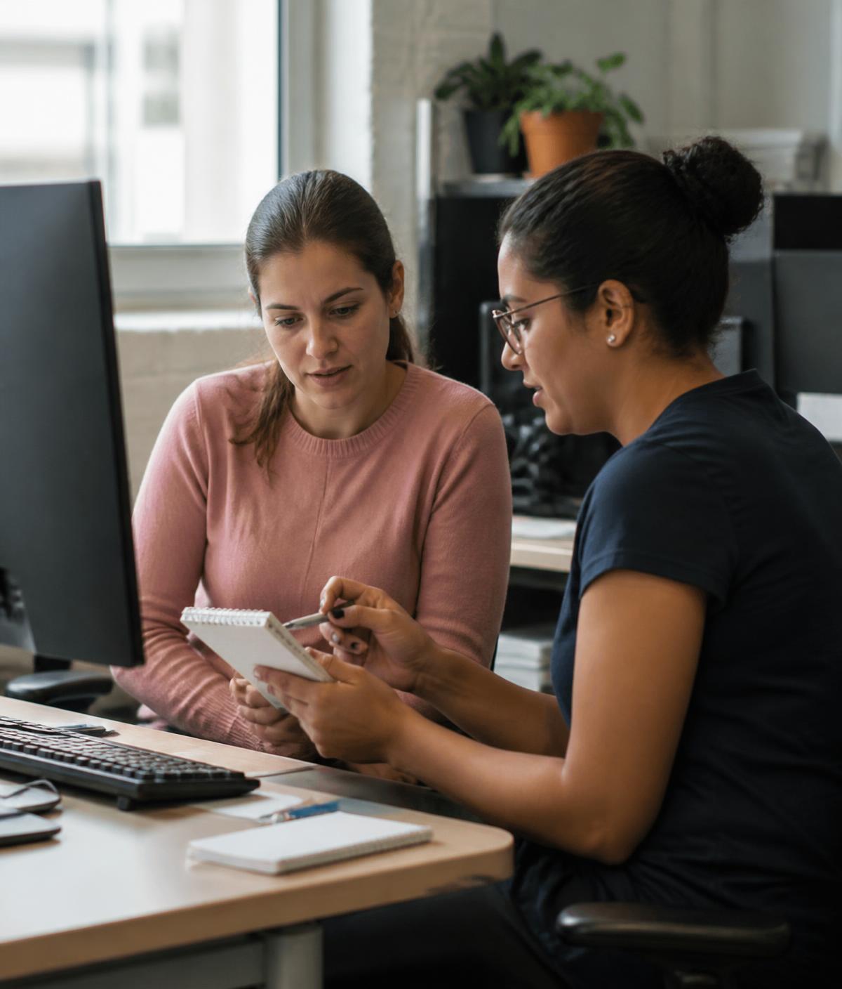 EZ Contact Center colleagues reviewing customer support notes