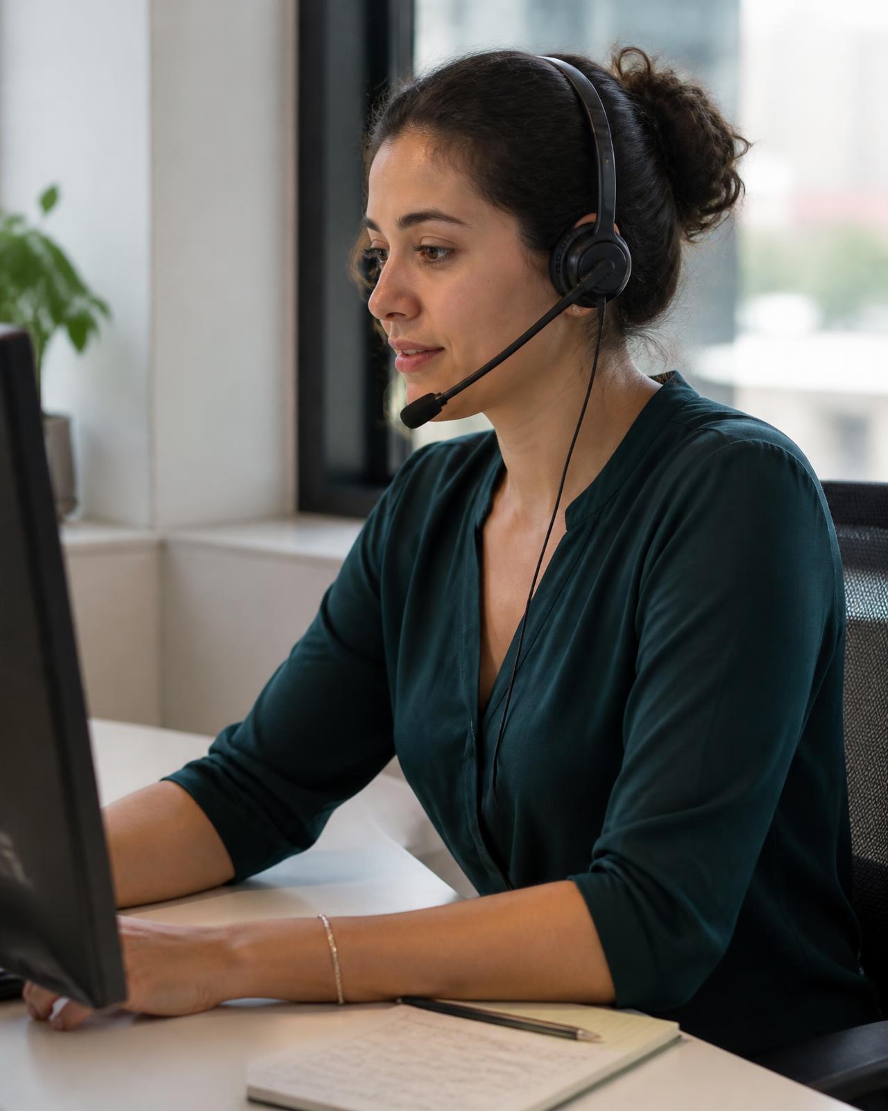 Customer support specialist assisting a caller